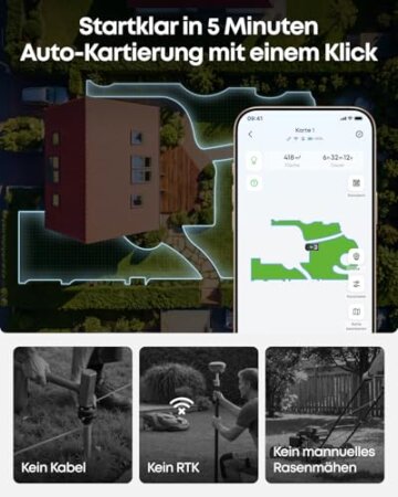 eufy C15 Mähroboter ohne Begrenzungskabel mit Garage, bis 500m², TrueVision, ohne RTK, Keine Signalprobleme, Auto-Kartierung, sicher für Igel, intelligente Navigation, präzises Randmähen - 4