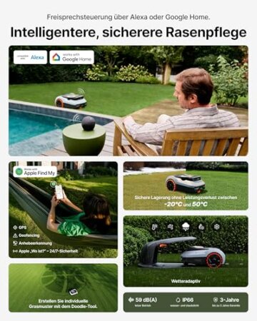 Segway Navimow i210 LiDAR Pro Mähroboter mit Garage M +2 Sätze Klingen (separater Versand), für 1000 m², LiDAR+Vision+NRTK Tri-Fusion-Positionierung, Xero-Turn AWD für 55% Steigungen, Auto-Kartierung - 7