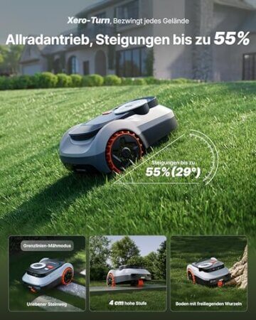 Segway Navimow i210 LiDAR Pro Mähroboter mit Garage M für 1000 m², LiDAR+Vision+NRTK Tri-Fusion-Positionierung, Xero-Turn AWD für 55% Steigungen, Auto-Kartierung (Getrennt versandt Werden) - 4