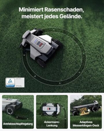 Segway Navimow X420 Mähroboter mit Garage X + 4 Sätze Klinge, für 2000 ㎡, Zero-Turn AWD für 84% Steigungen, NRTK + 360° Vision + VIO, Keine RTK-Basisstation, 25-95 mm Schnitthöhe - 3
