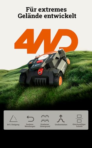 WORX Landroid Vision Cloud WR340E 4WD Mähroboter ohne Begrenzungskabel für 600 m² (KI-Hinderniserkennung, VSLAM+ RTK Cloud Navigation, 84% Steigung, Auto-Mapping, App-Steuerung) - 3