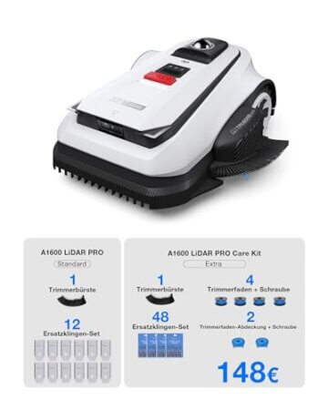ECOVACS GOAT A1600 LiDAR PRO Care Kit Mähroboter ohne Begrenzungskabel, 1.600 m², 360° Dual-LiDAR-Navigation, automatische Kartierung, KI-3D-Hindernisvermeidung, superschnelles Laden, 50 % Steigung - 2