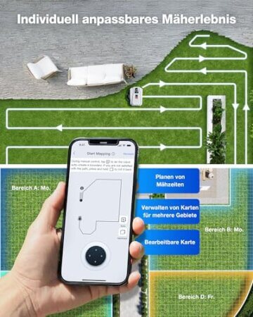 ECOVACS GOAT A1600 LiDAR PRO Care Kit Mähroboter ohne Begrenzungskabel, 1.600 m², 360° Dual-LiDAR-Navigation, automatische Kartierung, KI-3D-Hindernisvermeidung, superschnelles Laden, 50 % Steigung - 9