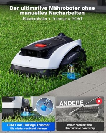 ECOVACS Goat O1200 Mähroboter ohne Begrenzungskabel, 1200 m², 360° Dual-LiDAR-Navigation, Automatische Kartierung, KI-3D-Hindernisvermeidung, Präzises Kantentrimmen (O1200 LiDAR PRO Care Kit) - 3