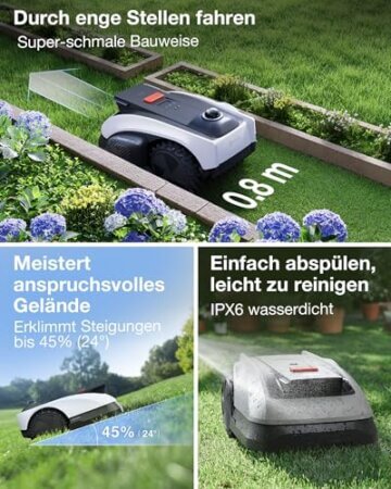 ECOVACS Goat O1200 Mähroboter ohne Begrenzungskabel, 1200 m², 360° Dual-LiDAR-Navigation, Automatische Kartierung, KI-3D-Hindernisvermeidung, Präzises Kantentrimmen (O1200 LiDAR PRO Care Kit) - 6