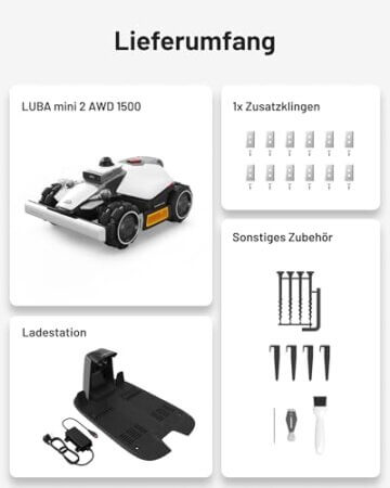 MAMMOTION LUBA mini 2 AWD 1500 Mähroboter ohne Begrenzungskabel, empf.1500 m², 360° LiDAR & Dual-Kamera KI, Doppelschneidscheiben, Auto Höhenanpassung, 80% Steigung, DropMow, Auto Mehrzonen Kartierung - 11