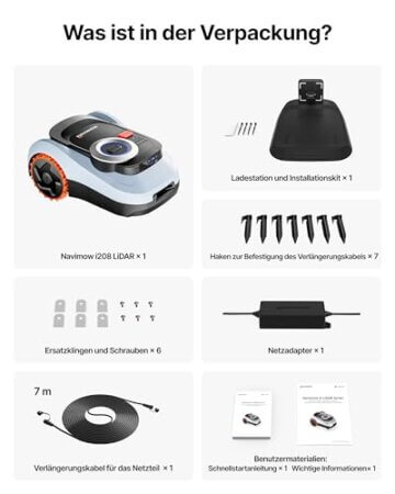 Segway Navimow i220 LiDAR mit Garage M + 4 Sätze Klingen, Mähroboter ohne Begrenzungskabel für 2000 m², bis 45% Steigung, Solid-State LiDAR + Vision, Auto-Kartierung, Ohne Antenne, Integriertes 4G - 8