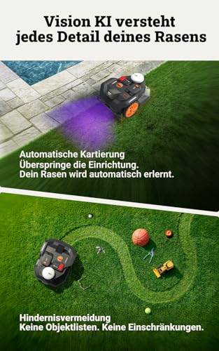 WORX Landroid Vision Cloud WR304E 2WD Mähroboter ohne Begrenzungskabel für 400 m² (KI-Hinderniserkennung, VSLAM+ RTK Cloud Navigation, Auto-Mapping, App-Steuerung) - 3