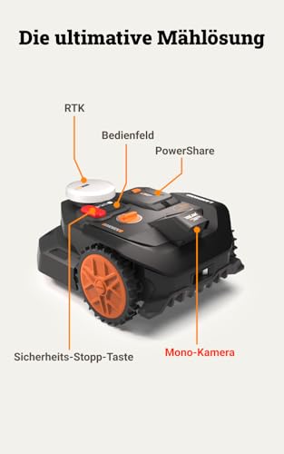 WORX Landroid Vision Cloud WR304E 2WD Mähroboter ohne Begrenzungskabel für 400 m² (KI-Hinderniserkennung, VSLAM+ RTK Cloud Navigation, Auto-Mapping, App-Steuerung) - 9